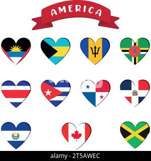 Set of heart shapes with different Flags Vector Stock Vector