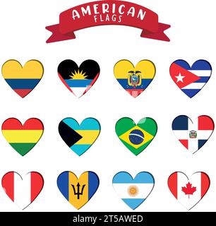 Set of heart shapes with different flags Vector Stock Vector
