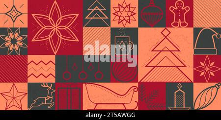 Christmas and holidays vintage background with decorations and ornaments icons Stock Vector