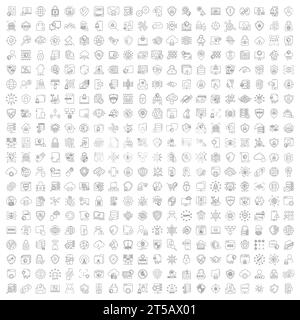 Big set of 400 line icons related to cyber, digital and internet security, protection, information. Isolated signs for mobile, web. High quality Stock Vector