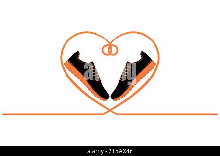 A pair of sneakers and a heart shaped shoelaces. A pair of gym shoes with long laces. Isolated vector illustration on white background. Flat style. Stock Vector