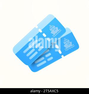 3d couple of boat or ship tickets, minimal style isolated on white background. 3d rendered sea transportation ticket symbol. Vector illustration. Vector illustration Stock Vector