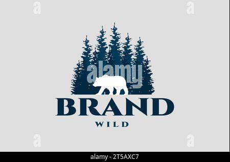 Grizzly Bear with Cedar Pine Tree Or Hemlock Fir Larch Conifer Tree For Grizzly Design Stock Vector