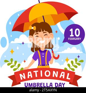 National Umbrella Day Vector Illustration on 10 February with Umbrellas at Rainy Weather or Monsoon Season in Flat Cartoon Background Design Stock Vector