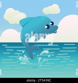 Cute dolphin character jumping above the sea Vector Stock Vector