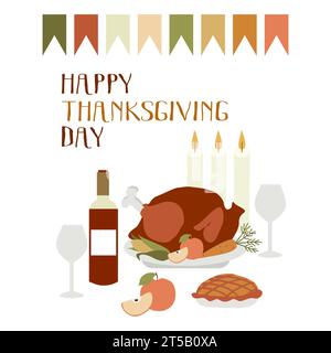 Happy Thanksgiving Day Greeting Postcard background. November 23 Cartoon Vector Illustration. Thanks giving celebration for Poster, Banner, Flyer, Inv Stock Vector