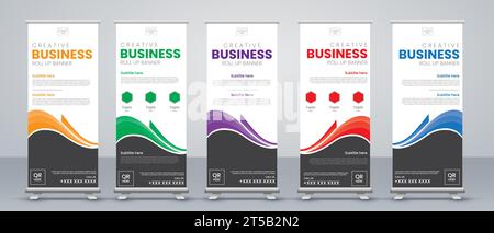 Business Roll up banner vertical template design, modern x-banner and flag-banner advertising Stock Vector