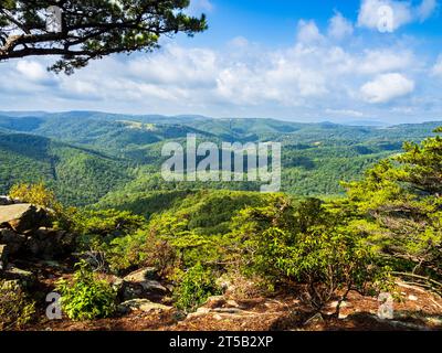 At Cranny Crow Overlook in West Virginia, you'll discover a world of wild and wonderful nature. The landscape is a captivating blend of rugged terrain Stock Photo