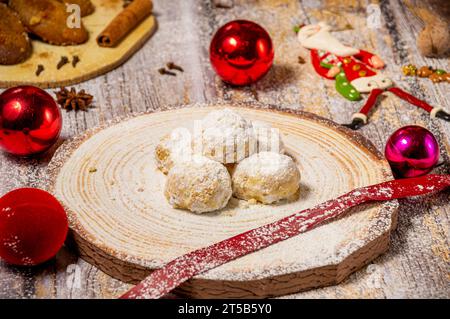 Sweet traditional greek kourabiedes for Christmas Stock Photo