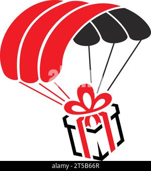 Fast delivery cargo icon. Parachute with gift box. Vector on transparent background Stock Vector