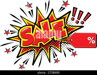 Sale with discount label icon in comic style. Copy space for discount percent off. Vector shopping sign on transparent background Stock Vector