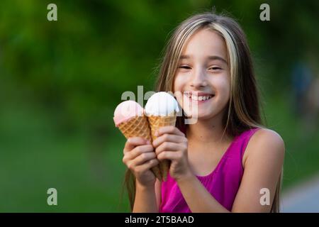 Front view girl with ice cream cones Stock Photo
