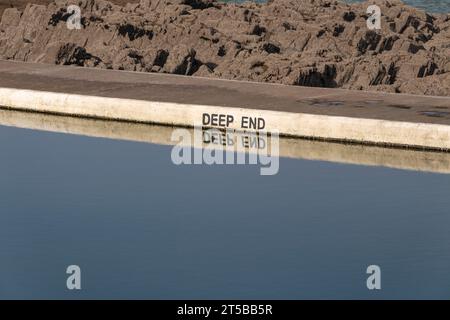 Westward Ho! Deep End of the Rock Sea Water Swimming Pool, in the Rocks, Detailed View. Stock Photo