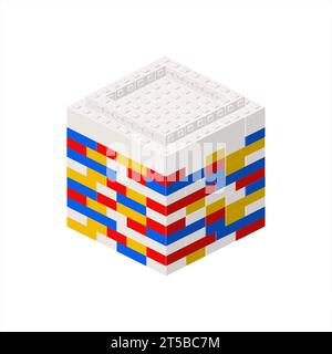 Cubic building made of colored plastic blocks. Vector Stock Vector