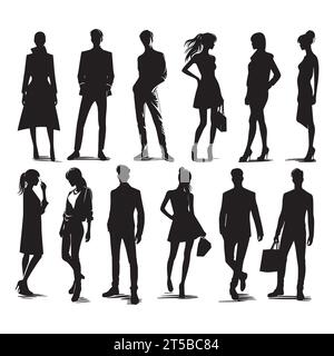 Silhouette set of adult people Stock Vector