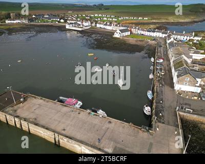 Aerial view of Isle of Whithorn coastal village and harbour in Wigtownshire Scotland taken October 2023 Stock Photo