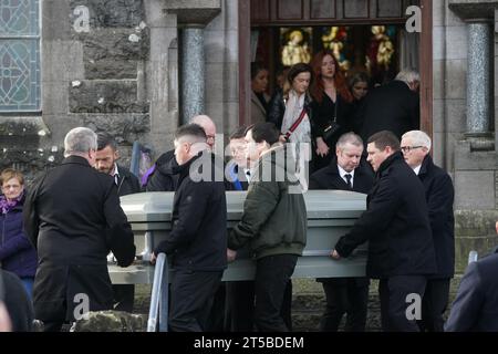 The coffin of Denise Morgan is carried out of the Church of the Assumption in Tullyallen in County Louth after her funeral mass, she was shot dead in a murder/suicide incident in New York. Picture date: Saturday November 4, 2023. Stock Photo