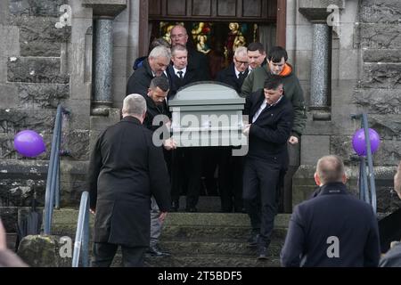 The coffin of Denise Morgan is carried out of the Church of the Assumption in Tullyallen in County Louth after her funeral mass, she was shot dead in a murder/suicide incident in New York. Picture date: Saturday November 4, 2023. Stock Photo