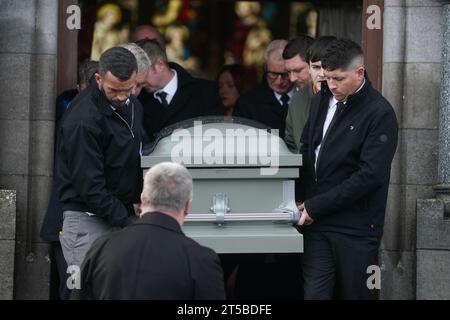 The coffin of Denise Morgan is carried out of the Church of the Assumption in Tullyallen in County Louth after her funeral mass, she was shot dead in a murder/suicide incident in New York. Picture date: Saturday November 4, 2023. Stock Photo