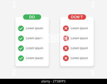 Do and dont icon in flat style. Dos and Don'ts vector illustration on isolated background. Pros and Cons sign business concept. Stock Vector