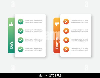 Do and dont icon in flat style. Dos and Don'ts vector illustration on isolated background. Pros and Cons sign business concept. Stock Vector