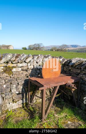 Old belt driven table saw from last century in Dent museum Stock Photo