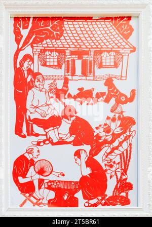 traditional Chinese paper-cut works, closeup of photo Stock Photo