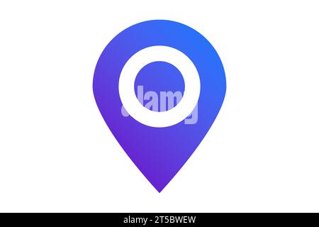 Map pin sign location icon with ellipse gray gradient shadow in flat simple style. Black and blue color rounded shapes isolated on white background. Stock Photo