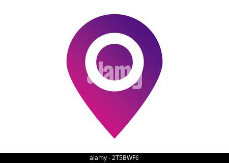 Map pin sign location icon with ellipse gray gradient shadow in flat simple style. Black and blue color rounded shapes isolated on white background. Stock Photo