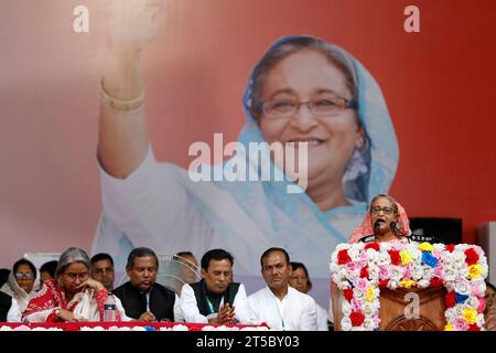 Dhaka, Bangladesh - October 04, 2023: After inaugurating the Agargaon to Motijheel section of the metro rail, Prime Minister Sheikh Hasina is addressi Stock Photo