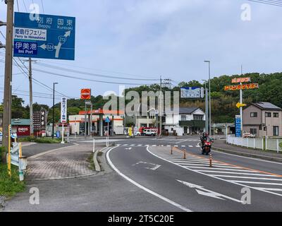 Japan, Kyushu, Imi. Street Scene, Typical Road Sign. Stock Photo