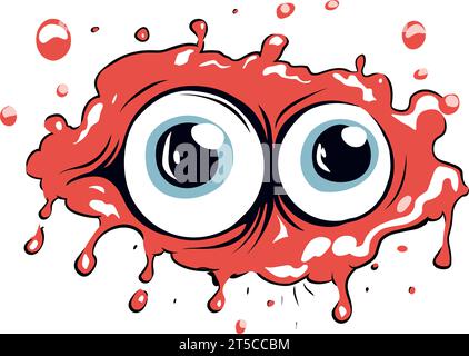 Drawing of Fun cartoon blot with surprise in eyes illustration separated, sweeping overdrawn lines. Stock Vector