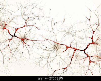 Drawing of Interconnected neurons transferring information illustration separated, sweeping overdrawn lines. Stock Vector