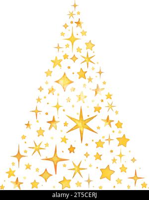 Watercolor Christmas stars tree Watercolor Christmas stars tree. Stock Vector