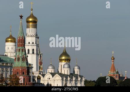 View of the Kremlin from the Cathedral of Christ the Savior in Moscow Stock Photo