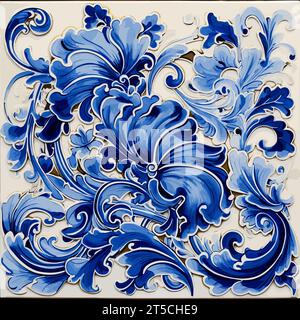 Drawing of Portuguese azulejo ceramic tile illustration separated, sweeping overdrawn lines. Stock Vector