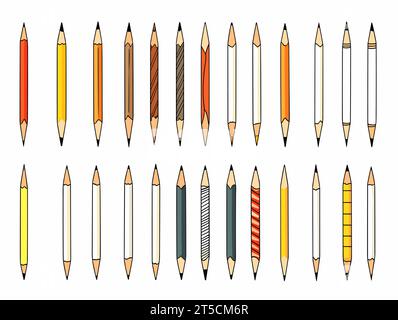 Drawing of Vector. Pencil icons set flat design illustration separated, sweeping overdrawn lines. Stock Vector