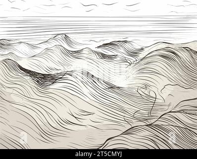 Drawing of worink at beach illustration separated, sweeping overdrawn lines. Stock Vector