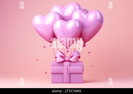 Festive gay parade with colorful heart shaped balloons and gift boxes flying in the air Stock Photo