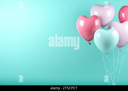 Birthday decorations with pastel balloons on white background Stock Photo -  Alamy