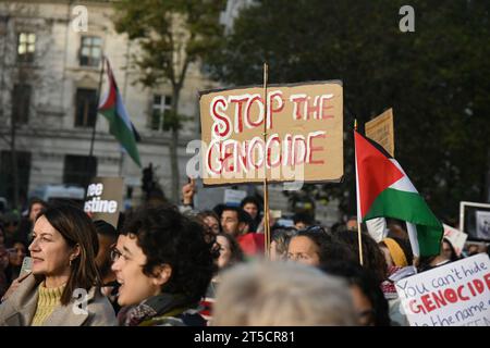 Trafalgar Square, London, UK. 4th Nov, 2023. Several of Pro-Palestinian activists to demonstrate to call for a ceasefire in the Israel-Hamas conflict rally in Trafalgar Square, London, UK. Credit: See Li/Picture Capital/Alamy Live News Stock Photo