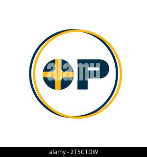 letter O and p logo design with golden and dark blue color Stock Vector