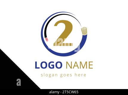 Letter 2 with electric wire optical fiber cable Logo Design Vector Template Stock Vector