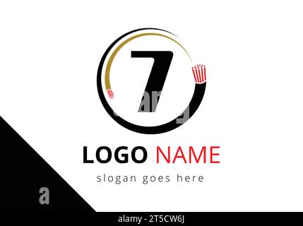 Letter 7 with electric wire optical fiber cable Logo Design Vector Template Stock Vector