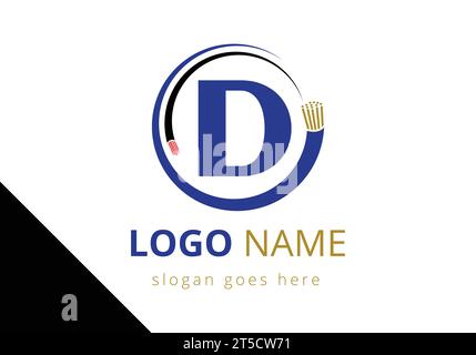 Letter D with electric wire optical fiber cable Logo Design Vector Template Stock Vector