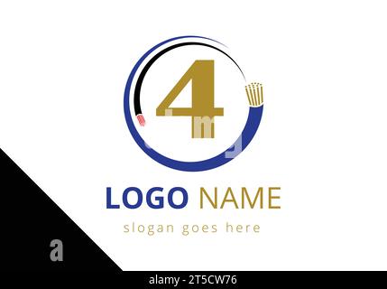 Letter 4 with electric wire optical fiber cable Logo Design Vector Template Stock Vector