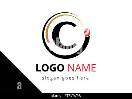 Letter C with electric wire optical fiber cable Logo Design Vector Template Stock Vector