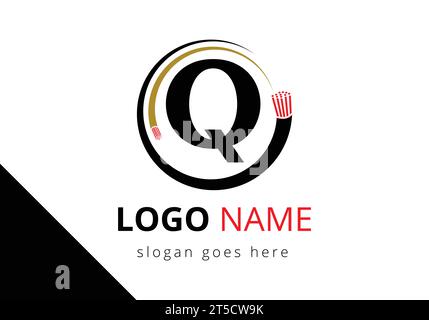 Letter Q with electric wire optical fiber cable Logo Design Vector Template Stock Vector