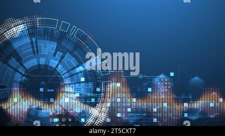 Scientific and technological concept with the use of technical elements formed in the shape of a circle.   Handmade vector illustration. Stock Vector