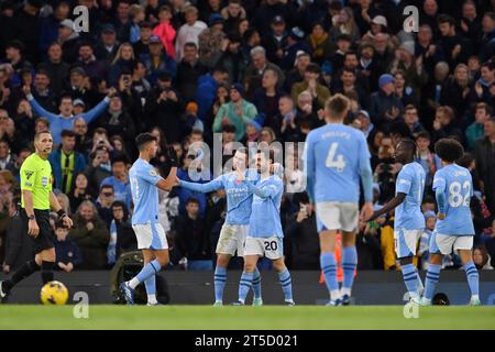 MANCHESTER, UK. 4th Nov, 2023. Bernardo Silva of Manchester City celebrates scoring his second and Manchester City's fifth goal during the Premier League match at the Etihad Stadium, MANCHESTER. Picture credit should read: Gary Oakley/Sportimage Credit: Sportimage Ltd/Alamy Live News Stock Photo